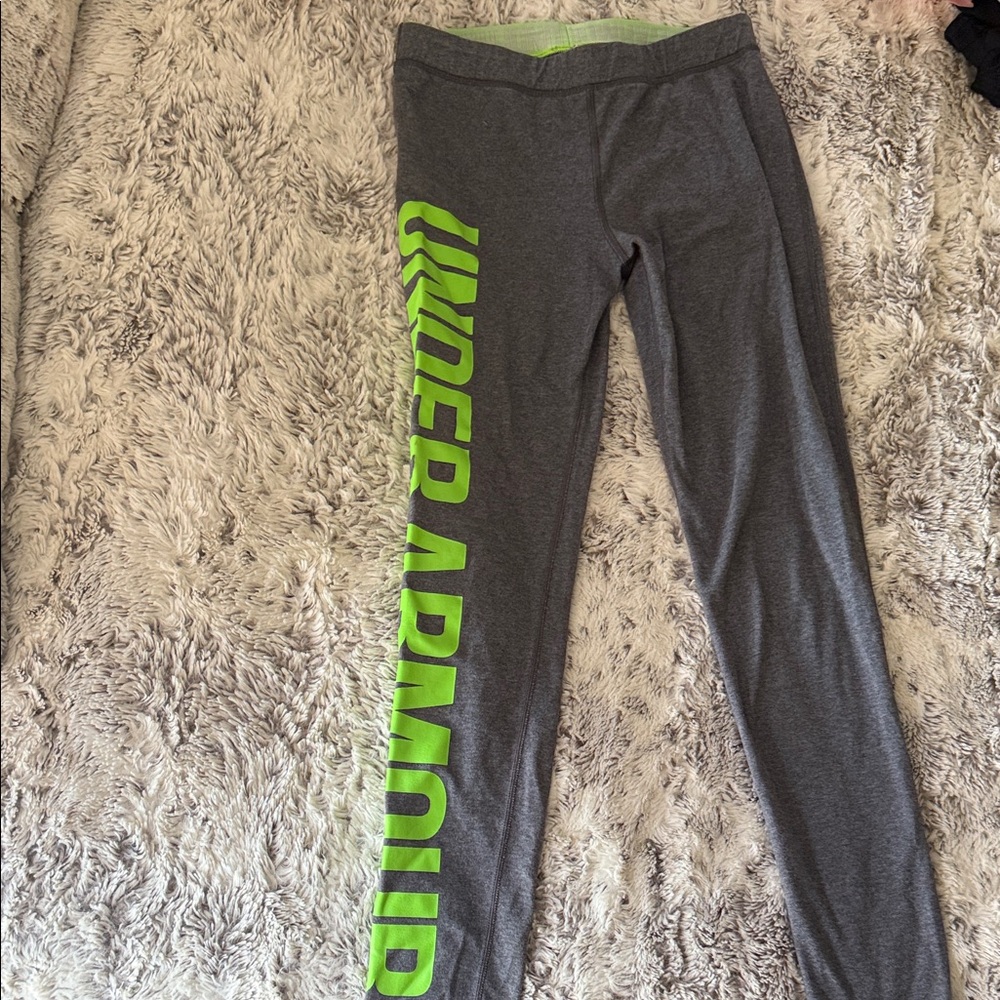 Under Armour Charcoal Leggings with Bright Green Logo